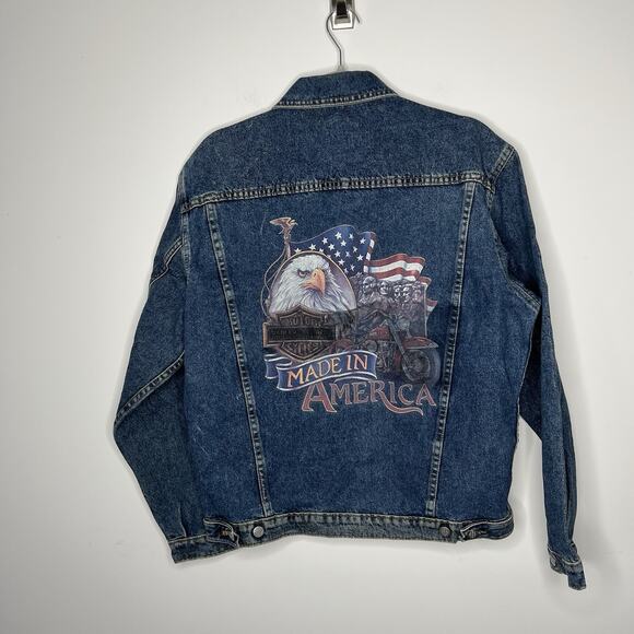 Vintage Harley Davidson Jacket Mens Medium Blue Denim Made In America Eagles 90s - Picture 3 of 10